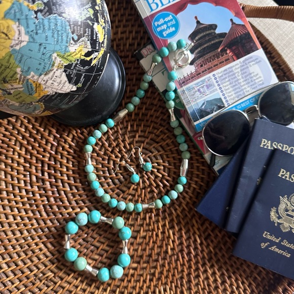 Ralph Lauren Aqua and Turquoise Beaded Necklace, Bracelet, Earring Jewelry Set - Picture 1 of 6